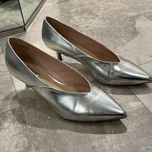 Topshop Silver Kitten Heel Pumps